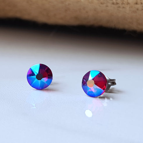 Siam Shimmer Crystal Titanium Earrings, 6.5mm